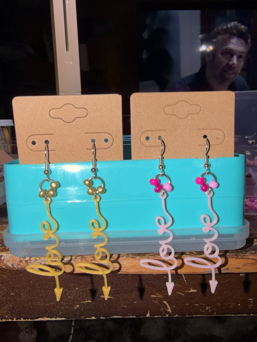 Handmade Yellow and Pink 'Love' Dangle Earrings - Women Accessories